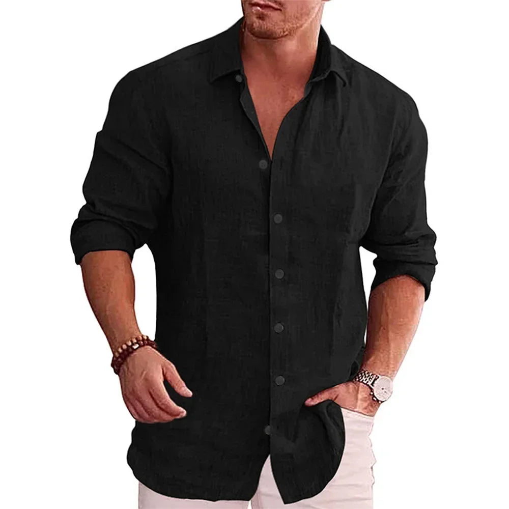 Cotton Linen Autumn Hot Selling Men's Long Sleeve Shirt Solid Color Casual Style Plus Size Men's Casual Linen Shirt Quick Pick Grocers