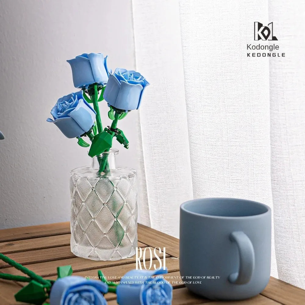 Romantic Rose Flower Bouquet Building Block Eternal Model Assembly Plastic Plant Brick Home Decor Mother's Day Birthday R Gift Quick Pick Grocers