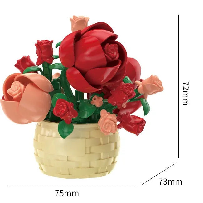 DIY MOC Potted Rose Sunflower Plants Succulents Bonsai Tree Gardens Romantic Building Blocks Model Bricks Kids Sets Kits Toys Purest Peak Salt