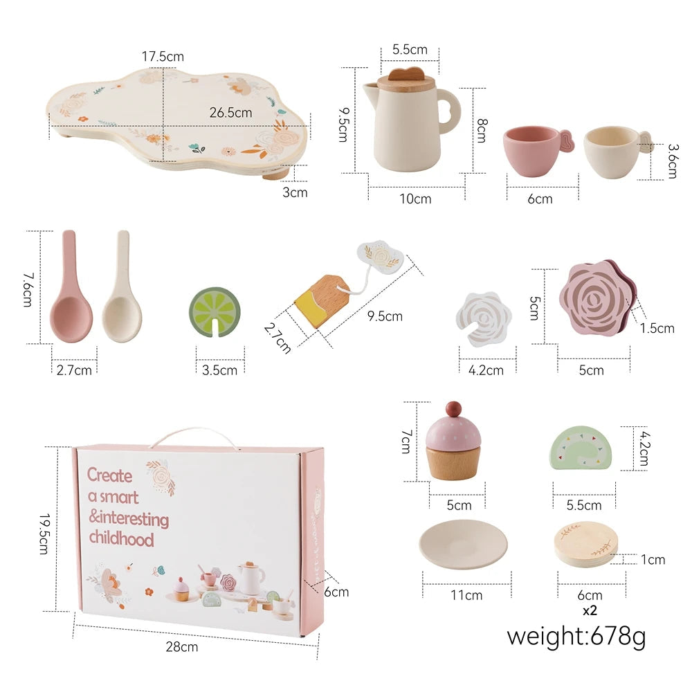 Wooden Children Montessori Toy Teapot Teacup Simulation Kitchen Utensil  BPA Free Silicone Kid Education Pretend Play Toy Gift Purest Peak