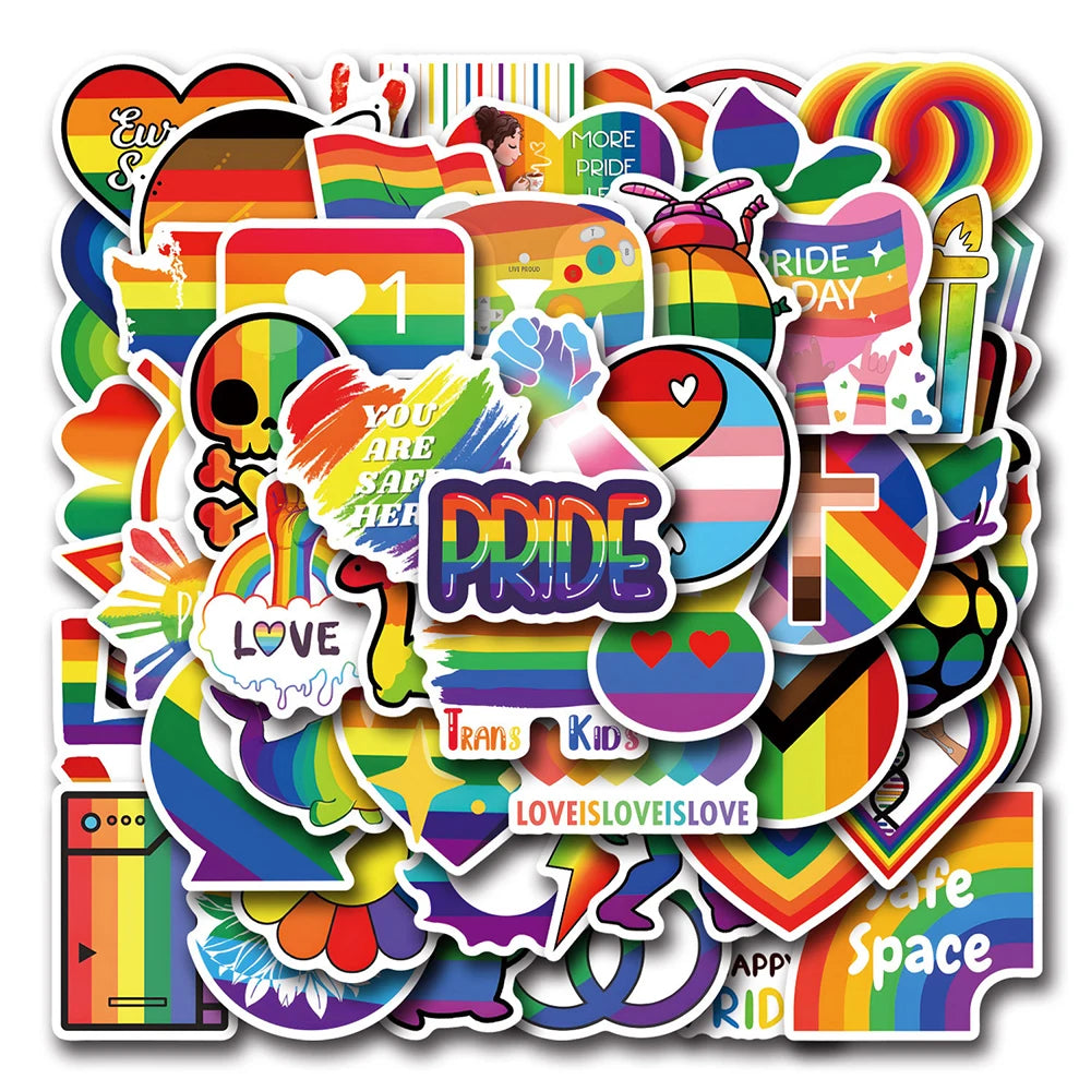 10/30/50/110pcs LGBT Gay Pride Stickers Colorful Rainbow Graffiti for Laptop Phone Case Skateboard Water Bottle Cartoon Sticker Quick Pick Grocers