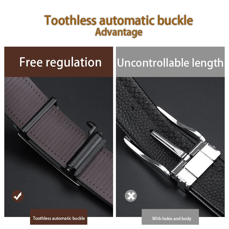 OYIFAN Fashion Men's Belt Men's Genuine Leather Belt Automatic Buckle Ratchet Belt Random Adjustment Quick Pick Grocers