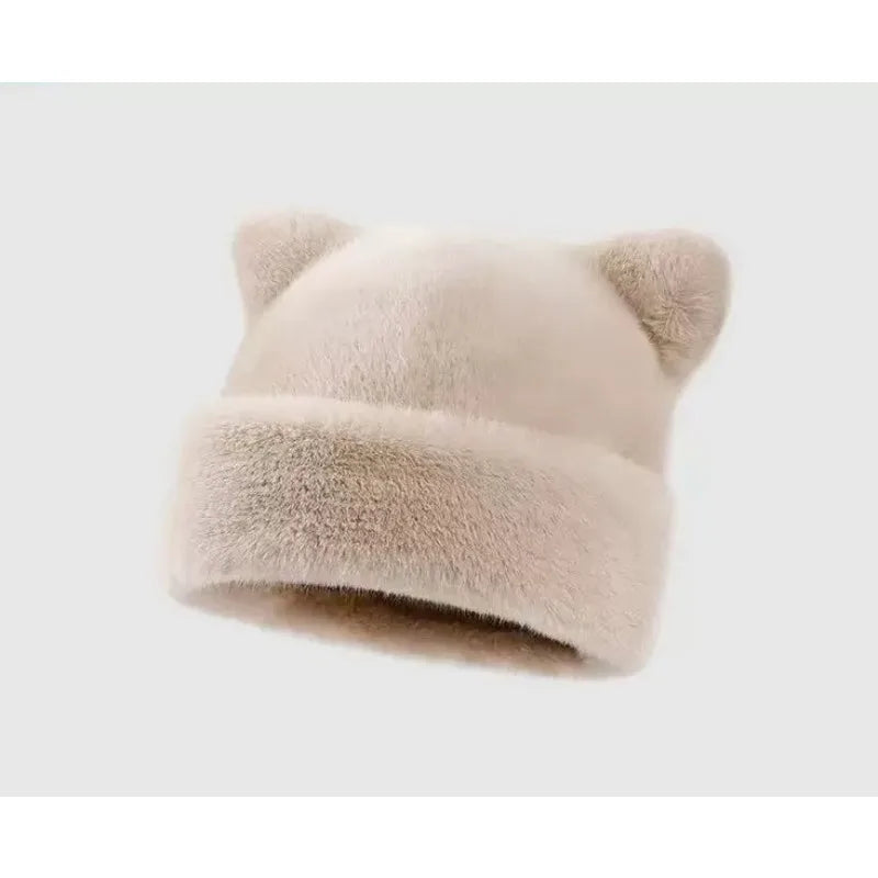 Leopard print plush teddy bear hat for women, sweet and cute, thick and warm, retro and versatile, hooded beanie. Purest Peak