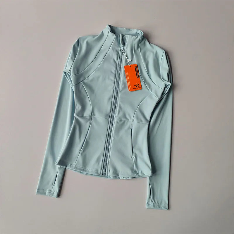 Outdoor Sports Long Sleeved Women Slim Yoga Clothes Quick Dry Zipper Cardigan Stand Up Collar Jacket Running Fitness Jacket Top Quick Pick Grocers