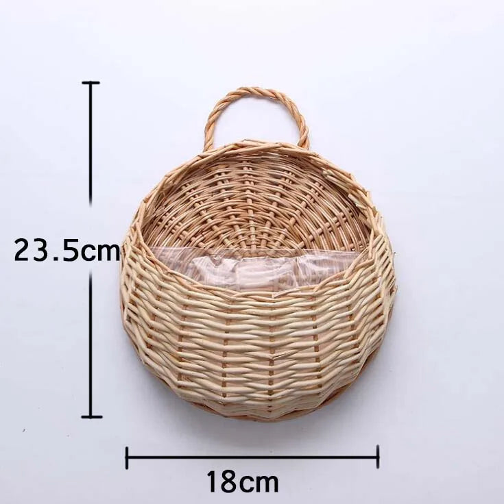 Hand Made Wicker Rattan Flower Planter Wall Hanging Wicker Rattam Basket Garden Vine Pot Plants Holder Garden Pots Wall Planter Quick Pick Grocers
