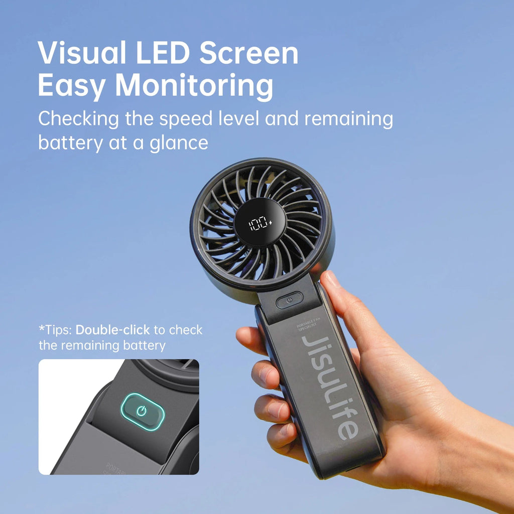 JISULIFE Portable Handheld Fan with LED Display,5 Speeds,5000mAh,150°Folded,3-IN-1 Hand/Desk/Neck Multifunction Personal Fan Quick Pick Grocers