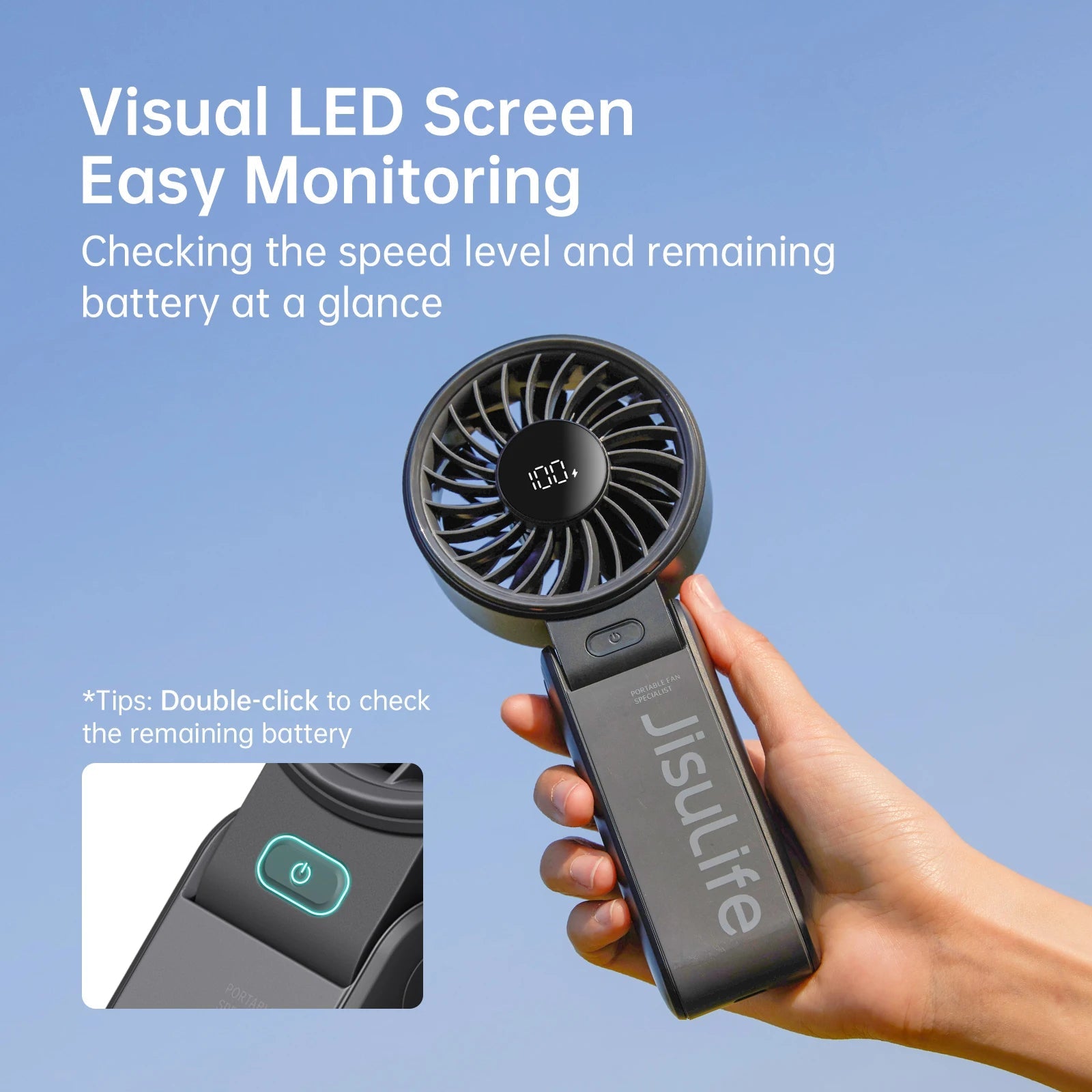 JISULIFE Portable Handheld Fan with LED Display,5 Speeds,5000mAh,150°Folded,3-IN-1 Hand/Desk/Neck Multifunction Personal Fan Quick Pick Grocers
