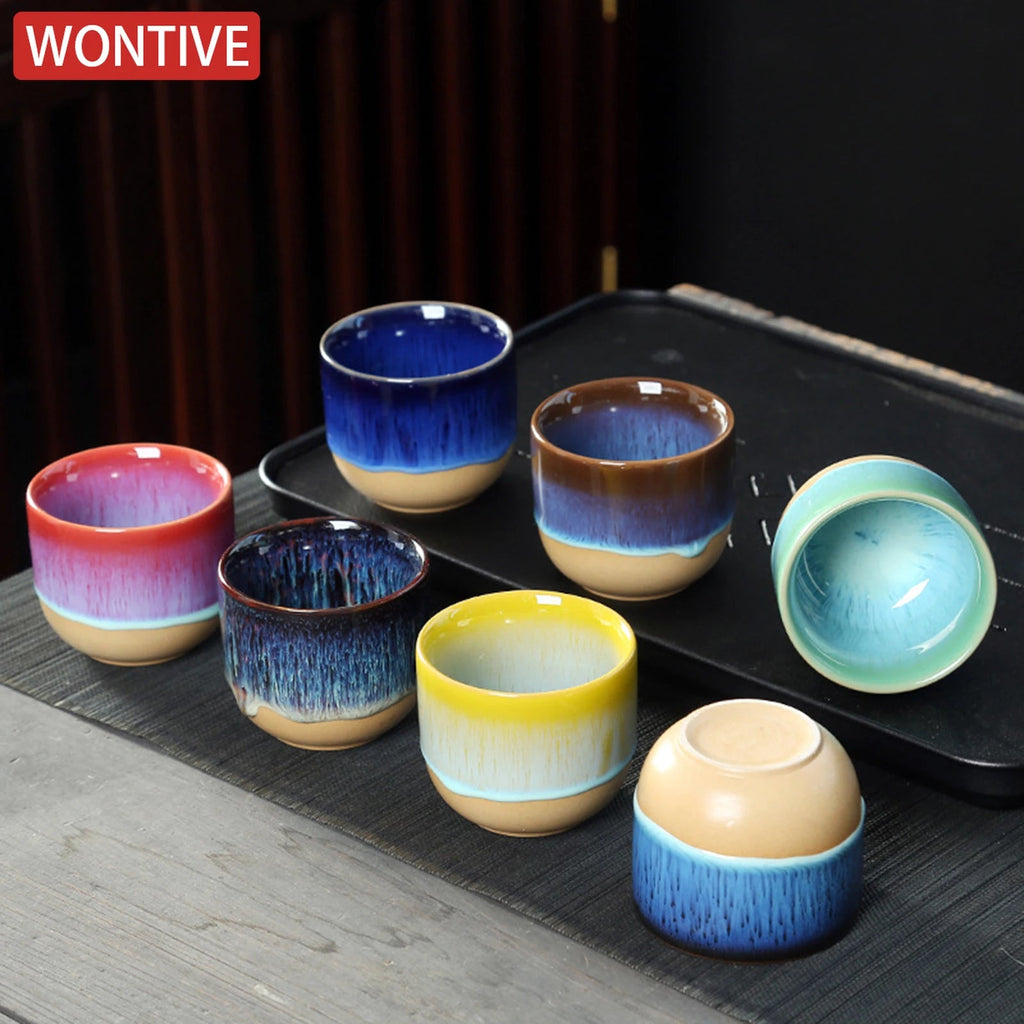Kiln Change China Ceramic Tea Cup Pottery Jianzhan Drinkware  Temmoku Glaze Porcelain Kung Fu Cups Set for Water Latte Milk Quick Pick Grocers