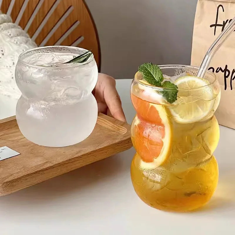 Transparant Drinking Glass Cup Creative Wave Shape Iced Coffee Tumbler Cup Juice Milk Tea Mug Drinkware Water Glasses Ripple Mug Quick Pick Grocers