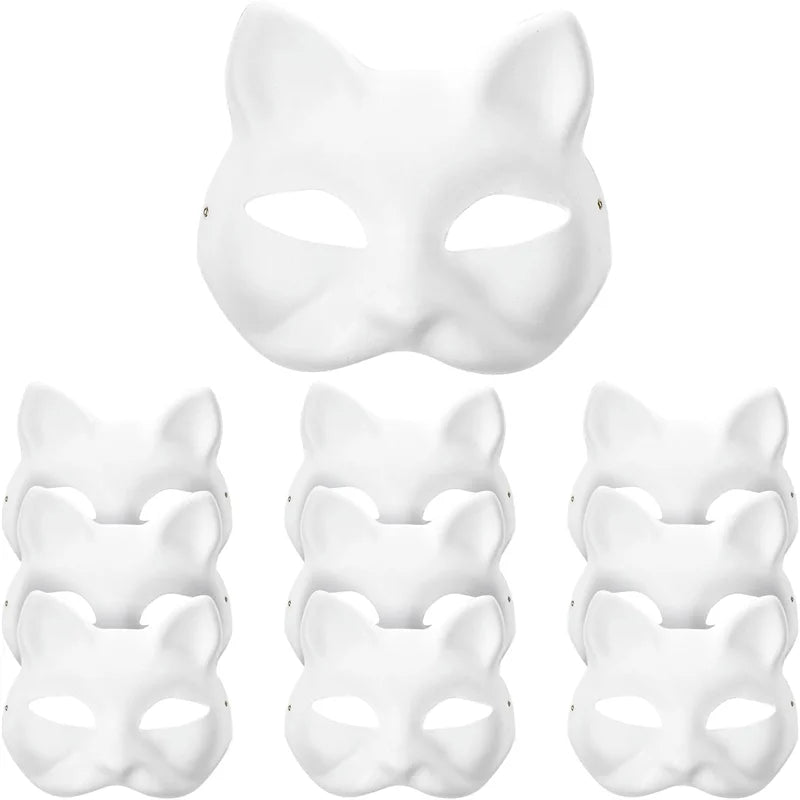 1-20pcs Japanese Mask Paper Blank Mask Halloween Cosplay Cat DIY Paintable Half Face Mask Animal Costume Party Decor Craft Prop Quick Pick Grocers