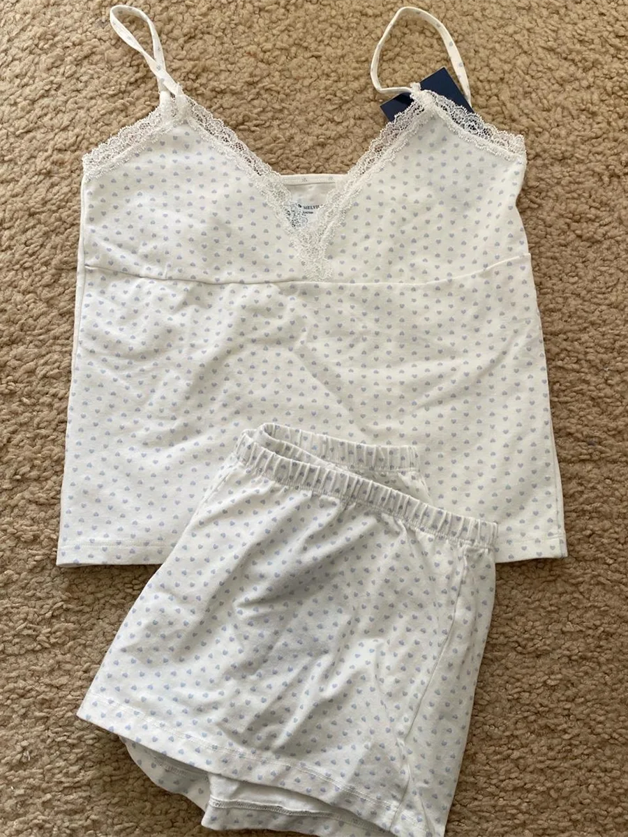 Strawberry Vest Shorts 2 Pieces Set Woman Eyelet Bow Slim Tank Top with Elastic Waist Patchwork Straight Short Pant Sweet Sets Quick Pick Grocers