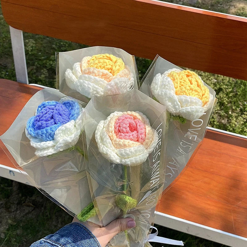 1pc Tulip Crochet Flowers Artificial Woven Flowers Handmade Tulipanes Wedding Gift for Guest Home Decoration Mother's Day Gift Quick Pick Grocers