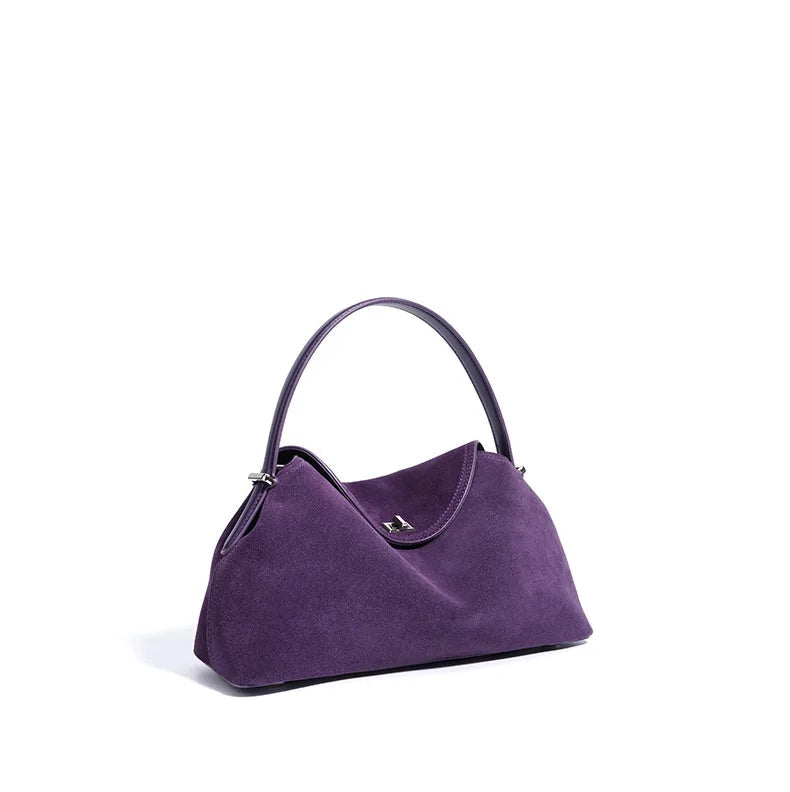 2026 Autumn Winter All-match Bowling Tote All-match Matte Suede Cowhide Leather Women Shoulder Bag Coffee Purple Noble Handbag Quick Pick Grocers
