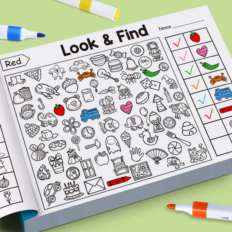 Children's Search for Items Game, Enhance Visual Perception, Fun Coloring Book, Focus and Attention, Handwriting Exercise Book Quick Pick Grocers