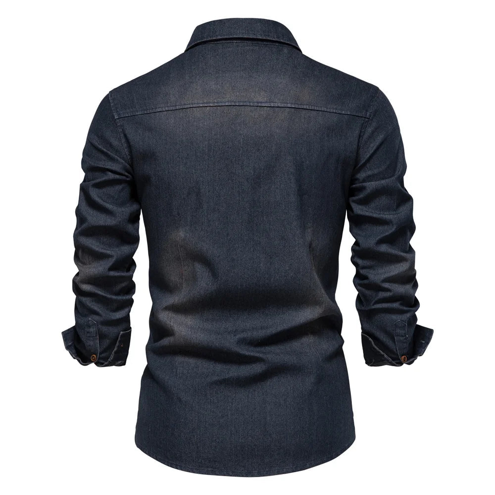 AIOPESON Brand Elastic Cotton Denim Shirt Men Long Sleeve Quality Cowboy Shirts for Men Casual Slim Fit Mens Designer Clothing Quick Pick Grocers