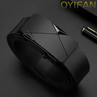 OYIFAN Fashion Men's Belt Men's Genuine Leather Belt Automatic Buckle Ratchet Belt Random Adjustment Quick Pick Grocers