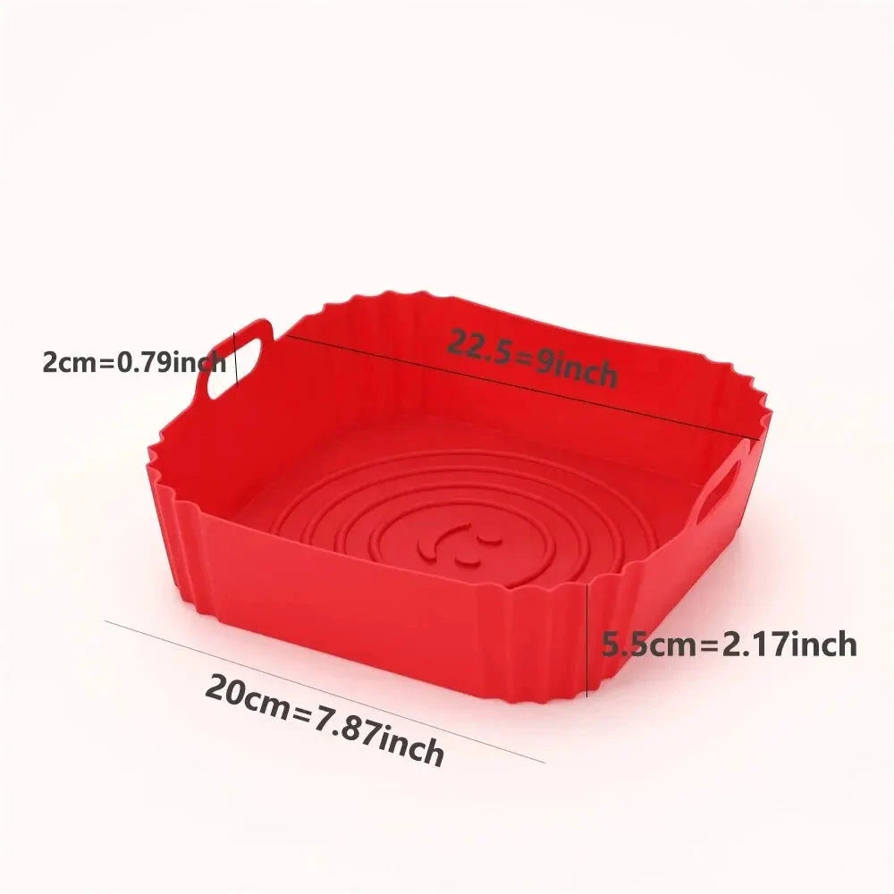 1PC Reusable Airfryer Pan Liner Accessories Silicone Air Fryers Oven Baking Tray Pizza Fried Chicken Airfryer Silicone Basket Econic Blanks