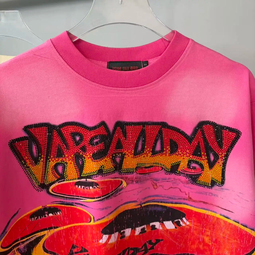 Streetwear Letter Rhinestone Cotton Short Sleeve Tshirts for Men and Women Harajuku Hip Hop Loose Shinning Diamond Tees Oversize Quick Pick Grocers