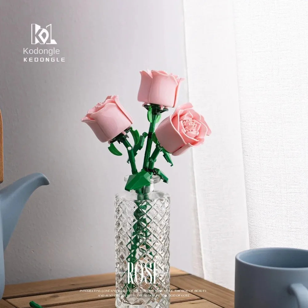 Romantic Rose Flower Bouquet Building Block Eternal Model Assembly Plastic Plant Brick Home Decor Mother's Day Birthday R Gift Quick Pick Grocers
