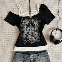 Women's 90s Vintage Punk T-Shirt Summer Streetwear Sexy Short Sleeve Gothic Slim Crop Top Hotgirl Casual Femme Tee Harajuku Y2k Quick Pick Grocers