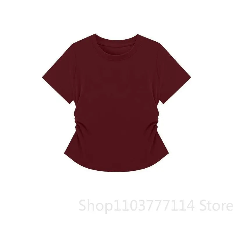 Women Summer Short Sleeved Top for Fashion Versatile Base Shirt Slim Fit Round Neck T-shirt Casual and Sexy Breathable and Cool Quick Pick Grocers