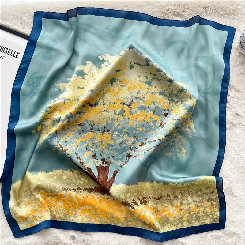 2025 Silk Shawl Print Headscarf Cat Hair Wrap Neckerchief Female Satin Square Scarf For Women Headband Foulard Hijab Bandana Quick Pick Grocers