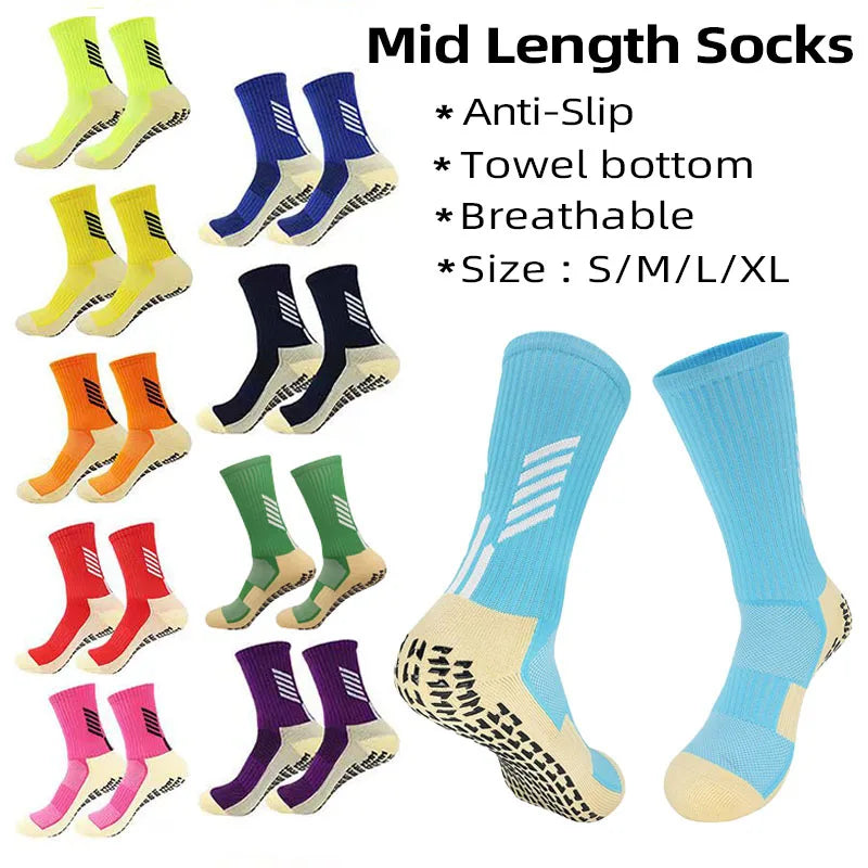 High Quality Anti Slip Soccer Socks Adults Kids Sport Towel Bottom Cotton Mid Tube Non Slip Football Hockey Baseball Grip Sock Quick Pick Grocers