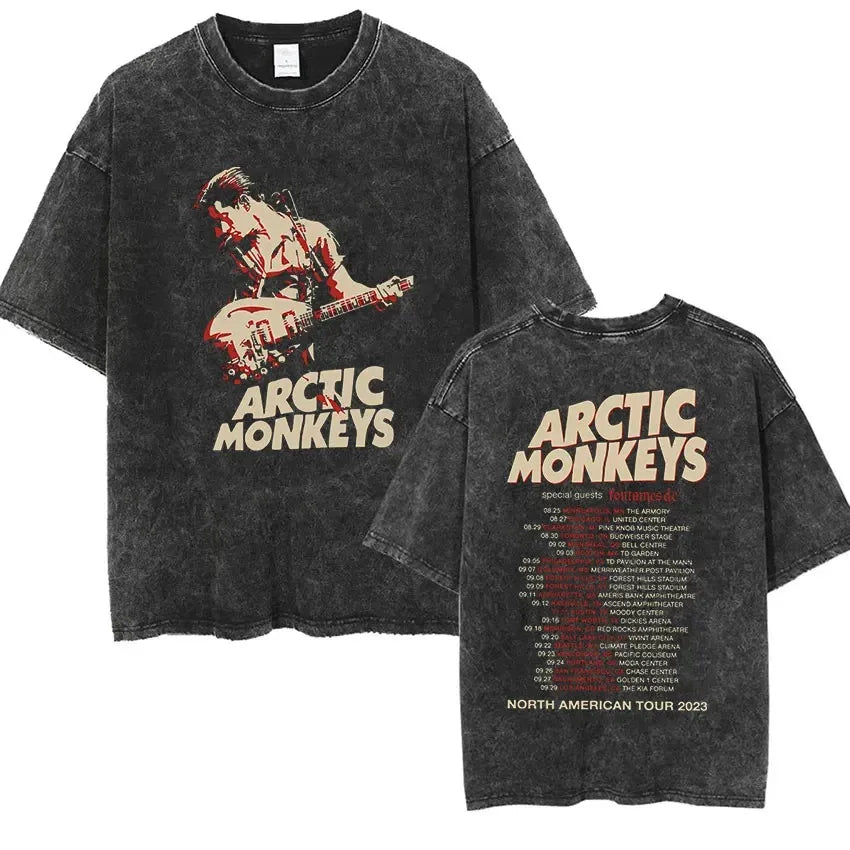Retro Rock Arctic Monkeys Music Album Graphic T-Shrit Men's Vintage Washed Oversized Short Sleeve T Shirt Y2k Hip Hop Streetwear Quick Pick Grocers