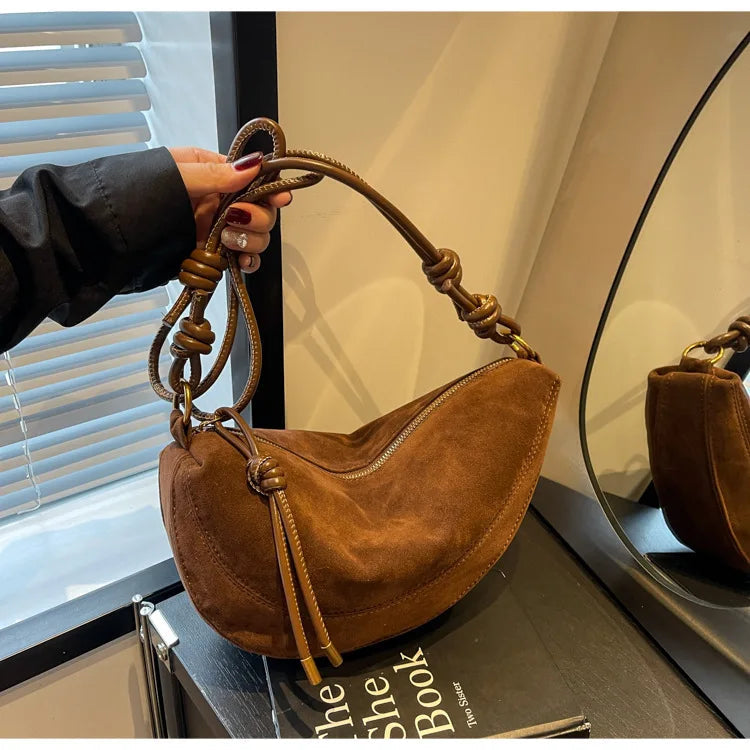 Faux Suede Super Popular Niche Suede Shoulder Bag for Women 2025 Hot Sale Single Crossbody Bags Underarm Dumpling Sweet Bags Quick Pick Grocers