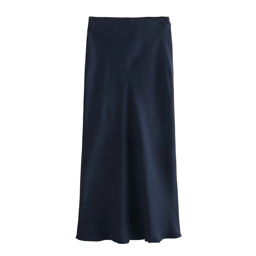Willshela 2024 Black Satin Skirt Woman High Waist Elegant Long Skirts For Women Fashion Summer Midi Skirt Office Women's Skirts Quick Pick Grocers