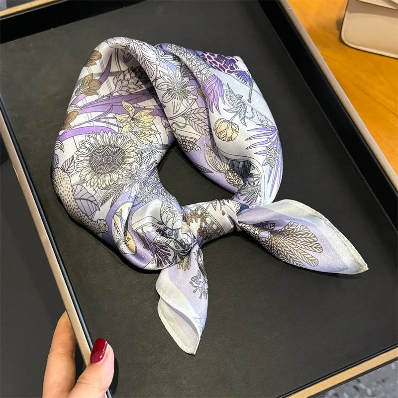2025 Fashion 100% Real Silk Scarf 53cm Square Bandelet Women's Silk Temperament Small Scarf Neck Decorative Wrap Printed Scarves Quick Pick Grocers