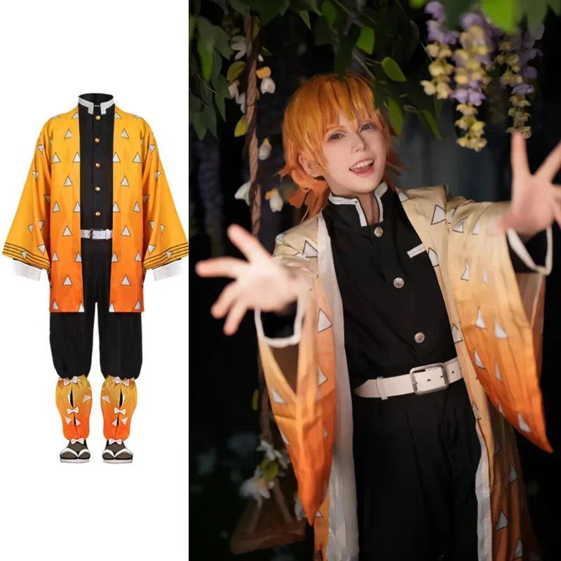 Anime Demon Moordenaar Kimetsu No Yaiba Agatsuma Zenitsu Cosplay  tuum Pruik Vrouwen Kimono Uniform Halloween Kerstfeest Kleding Quick Pick Grocers