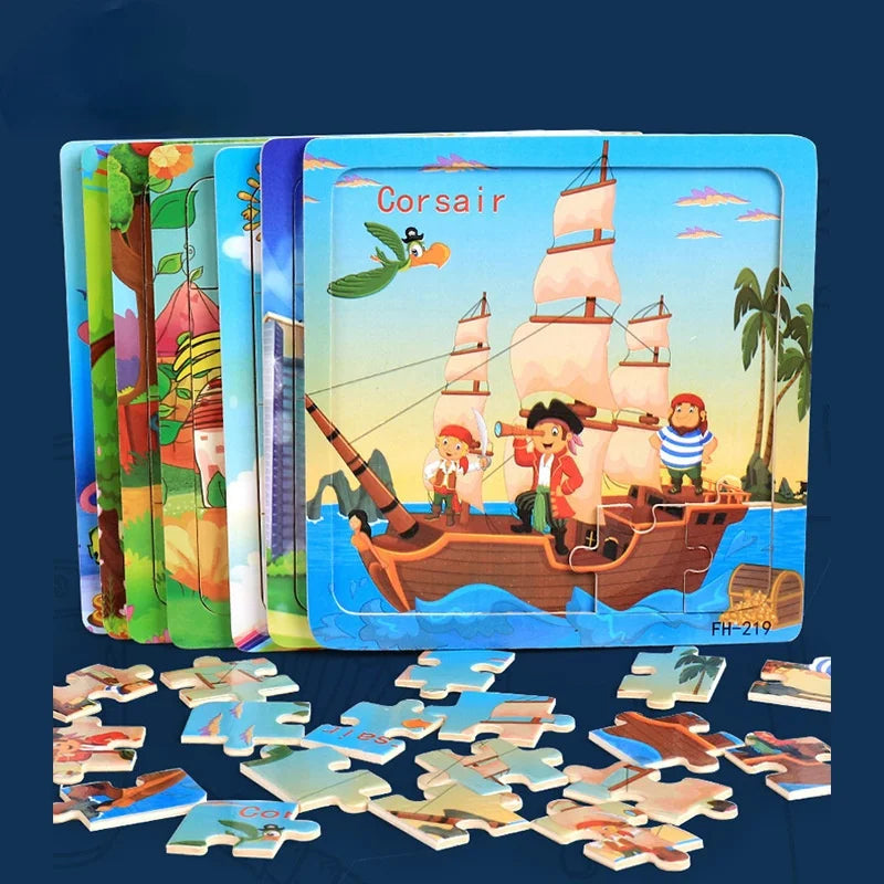 New 20 Piece Wooden 3d Puzzle Cartoon Animal Vehicle Jigsaw Puzzle Montessori Educational Toys For Kids 3-6 Years Old Quick Pick Grocers