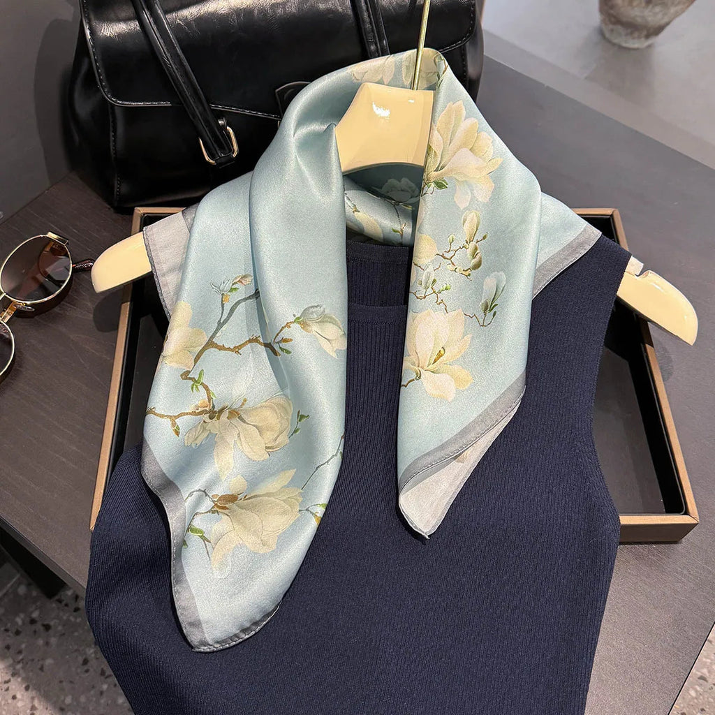 2025 Fashion 100% Real Silk Scarf 53cm Square Bandelet Women's Silk Temperament Small Scarf Neck Decorative Wrap Printed Scarves Quick Pick Grocers