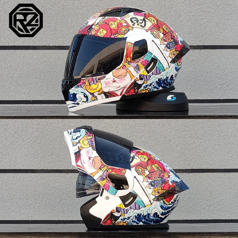 ORZ Personalised Motorcycle Full Face Helmet Men Women Fashion Dual Lens Helmets Motocross Racing Modular Flip Up Casco Moto Quick Pick Grocers