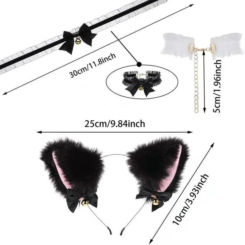 Beautiful Masquerade Halloween Cat Ears Cosplay Cat Ear Party Costume Bow Tie Bell Headwear Headband Hair Accessories Quick Pick Grocers
