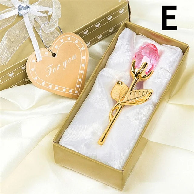 6 Colors Crystal Glass Rose Flower Figurines Craft Valentine's Day Favors X'mas Lovers' Gift Souvenir Home Wedding Decoration Econic Blanks