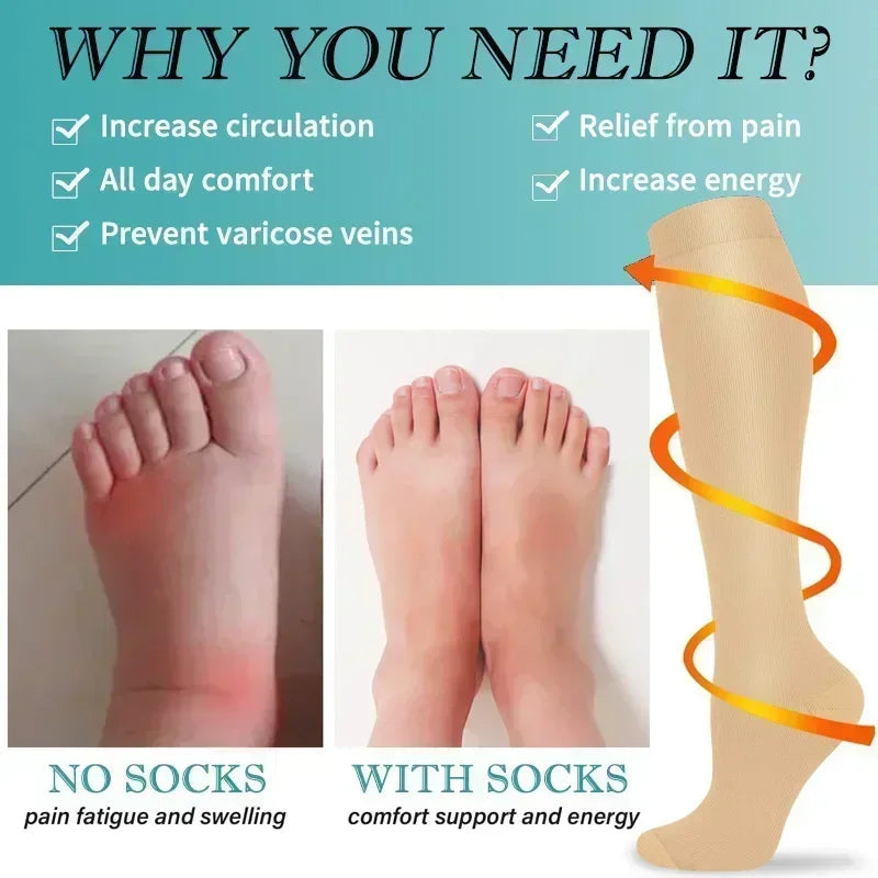 1 Pair Women's & Men's Compression Socks 15-20 mmHg Knee High Stocking for Cycling Soccer Running Athletic Calf Socks Quick Pick Grocers