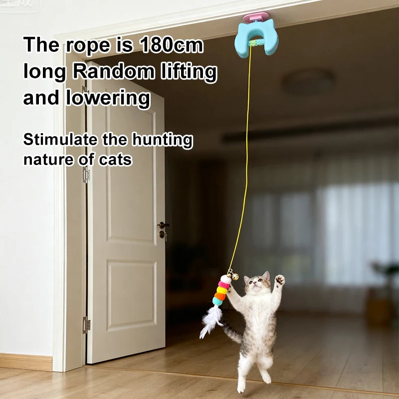 New Type Of Electric Cat Toy with 2 Ropes Smart Hanging Door Auto Swing Feather Toy A Self-entertainment And Cat-teasing Wonder Quick Pick Grocers