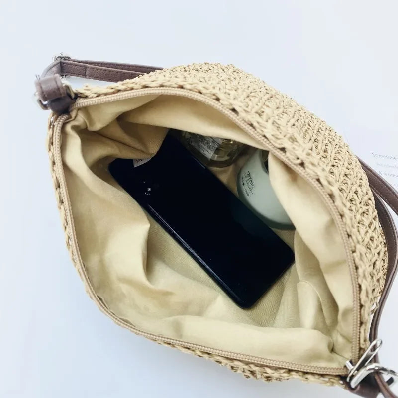 Ladies Fashion Summer Straw Crossbody Bag Women Beach Holiday Shopping Woven Shoulder Handbag Messenger Purses For Women Bags Quick Pick Grocers