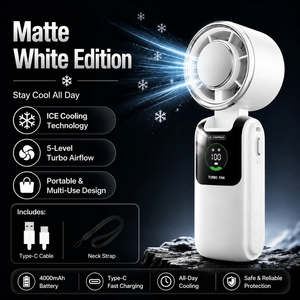 Portable Cooling Fan, 5-Speed Strong Wind Foldable Neck Hanging Fan, 9H Long Battery 4000mAh Mini Air Cooler for Travel & Outdoo Quick Pick Grocers