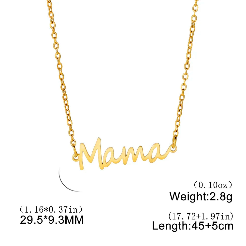 Skyrim Mama Letter Pendant Necklace for Women Stainless Steel Neck Chain Choker Trendy Family Jewelry Mother's Day Gift for Mom Quick Pick Grocers