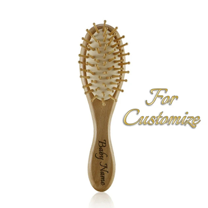 Personalized Wooden Baby Brush Custom Name Baby Wool Comb New Born Hair Brush Infant Head Massager Bath Brush Comb for Kids Purest Peak