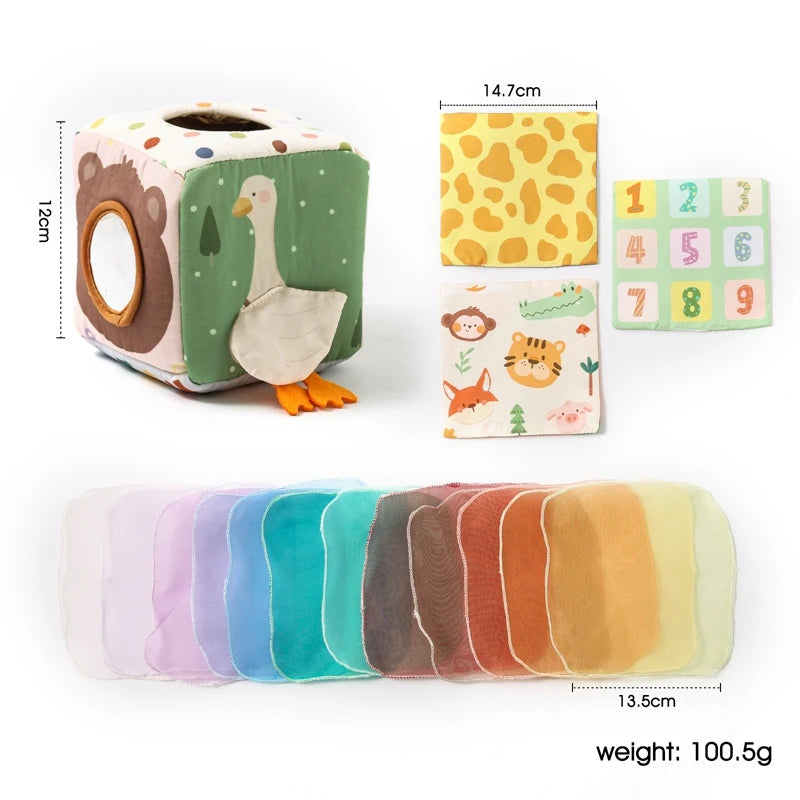 Montessori cloths Toys Magic Cotton Animal Tissue Box Kids Finger Exercise Cloth Busy Box Toys Baby Educational Activity Sensory Purest Peak
