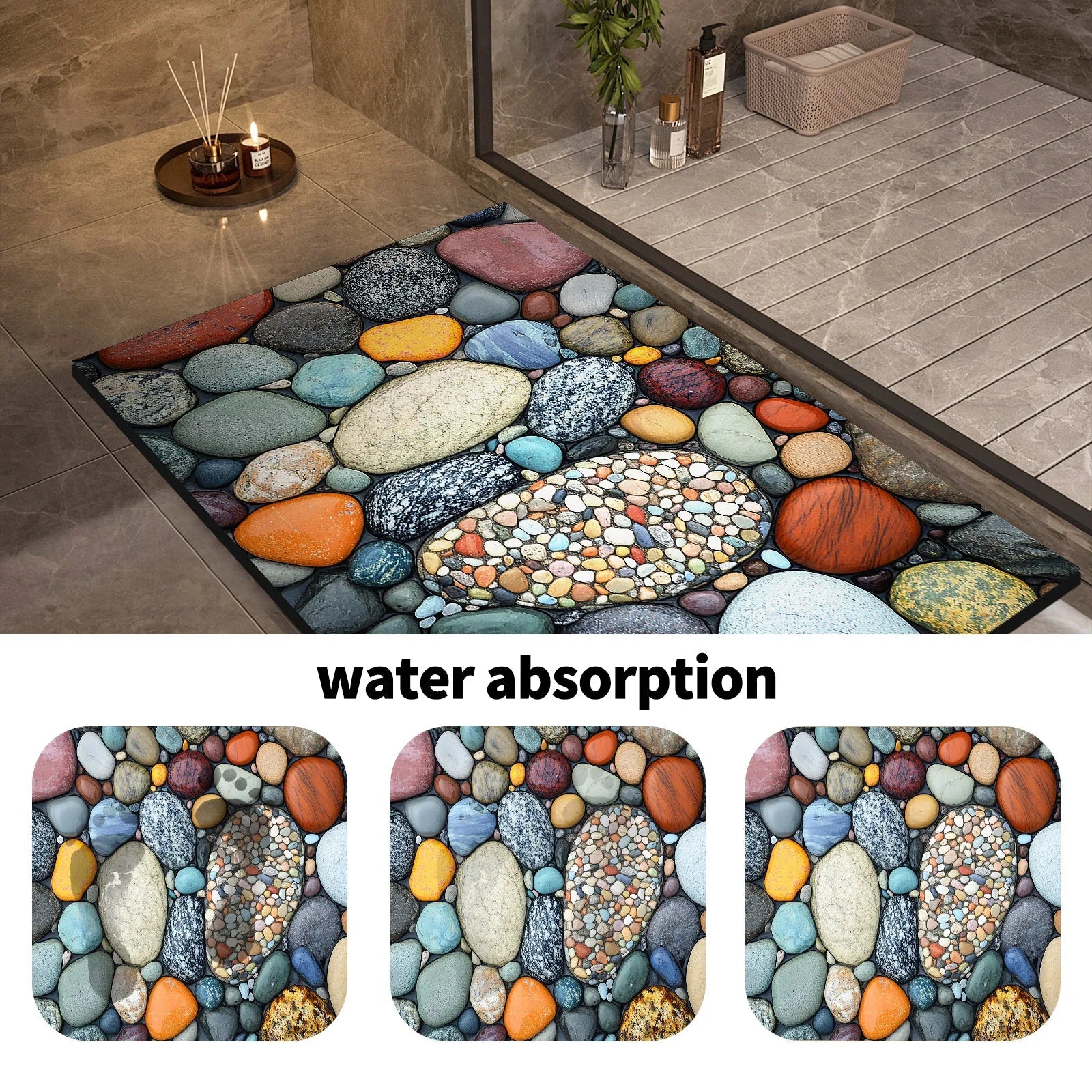 Stone Design Diatomite Bath Mat Bathroom Non-slip Shower Foot Mats Absorbent Quick Dry Toilet Rugs Carpet Doormat Washable Quick Pick Grocers