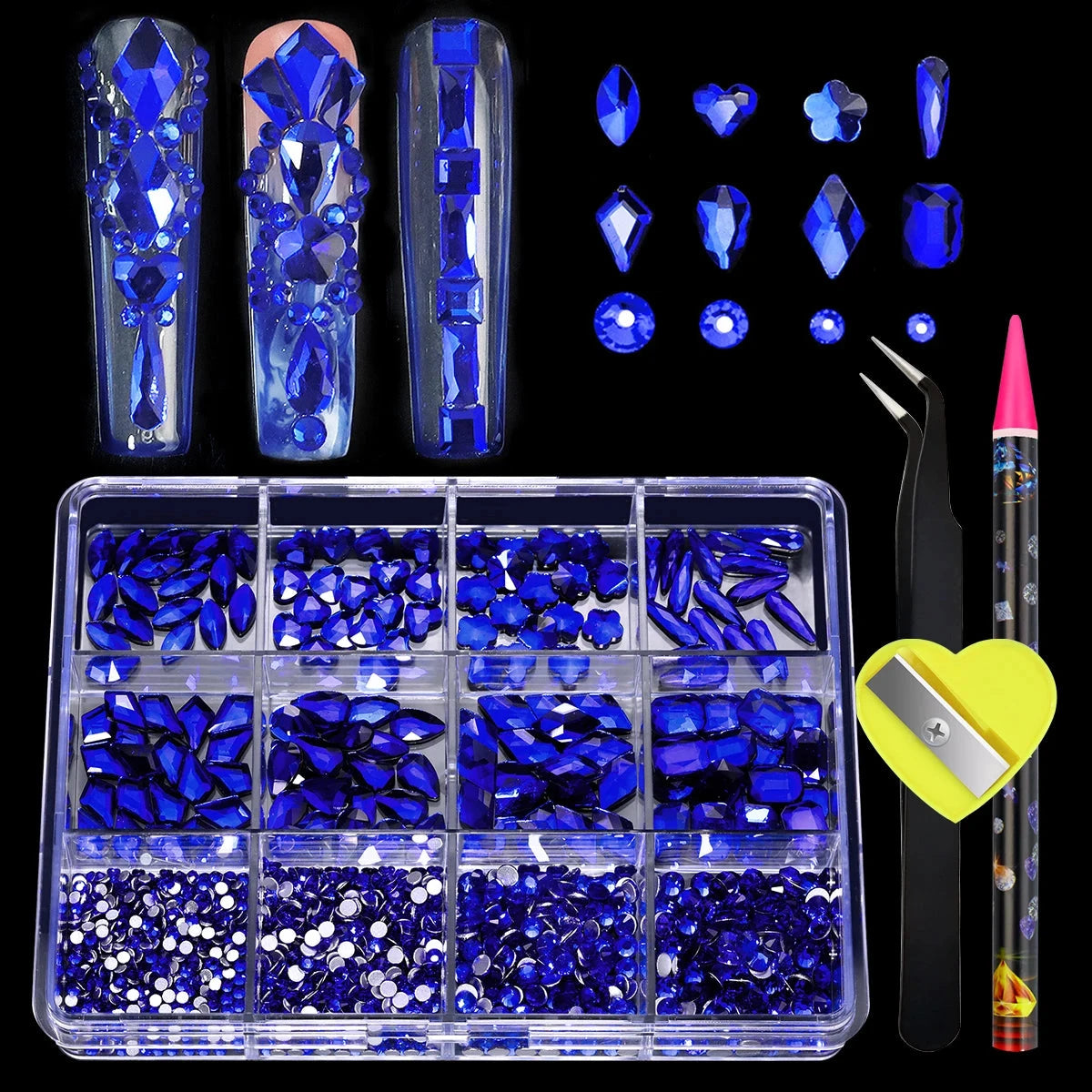 12 Grid Diamond Jewelry Set for Nail Art Decorations Nail Ab Flat Bottom Drill Nail Art Luxe Nail Shaped Diamond Illusion Color Econic Blanks