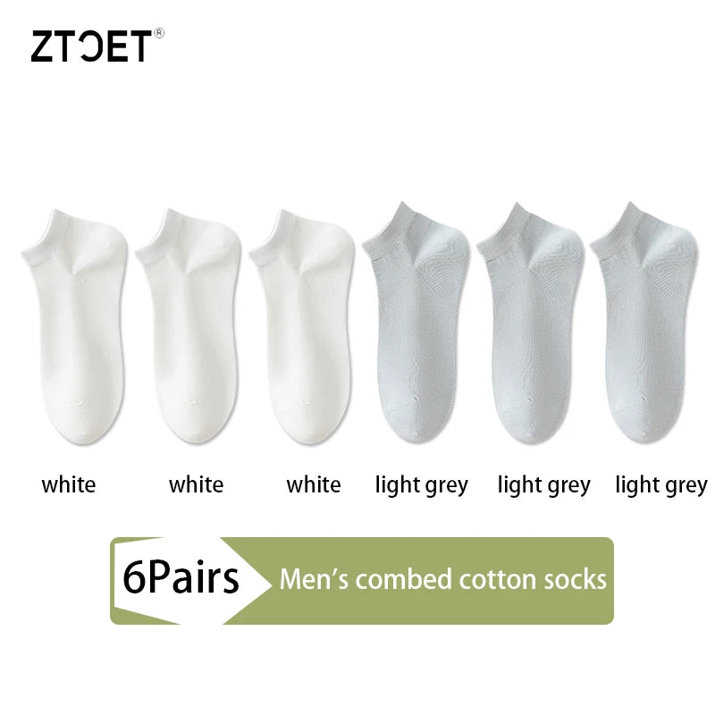 6Pairs High Quality Men Combed Cotton Socks Short Breathable Odor proof and antibacterial Business Spring Summer for Male sock Quick Pick Grocers