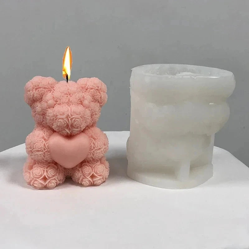 3D Bear Hug Love Silicone Candle Molds Diy Cute Bear Pet Candle Making Supplies Handmade Soap Plaster Resin Mold Home Decor Gift Econic Blanks