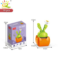 HUIQIBAO MOC Flower Succulent Potted Model Building Block DIY Eternal Bouquet Home Desk Plant Decor Brick Girl Gift Children Toy Quick Pick Grocers