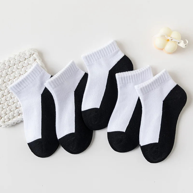 5 Pairs/Lot 2023 New Summer Children Socks Cotton Kids Fashion Black White Gray For 1-12 Years Teen Student Baby Girl Boy Socks Quick Pick Grocers